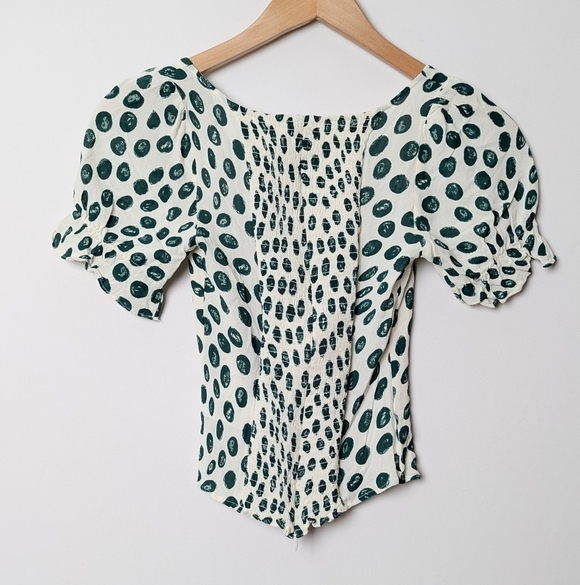 REFORMATION Delevan Top Tapioca Polka Dot Green White 0 - Picture 6 of 11